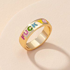 FU F*ck You Funny Colorful Gold Band Ring SZ 8 Stacking Ring Y2K 90s NEW